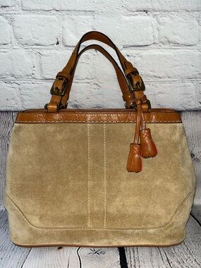 Vintage Y2K Coach Hampton Suede Tassel Leather Satchel Shoulder Bag (Style 7476)